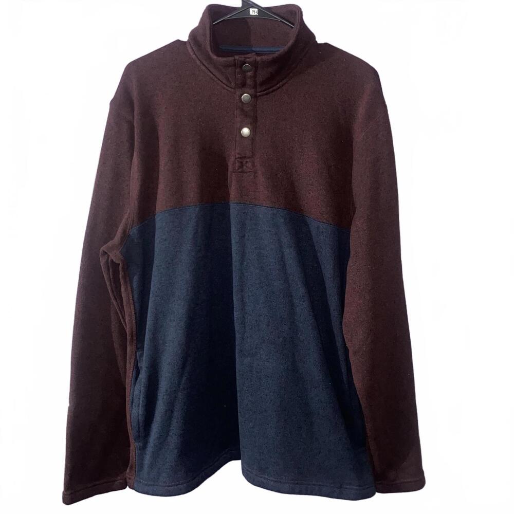 Sonoma Men’s XL Burgundy Navy Colorblock Fleece Snap Pullover Long Sleeve